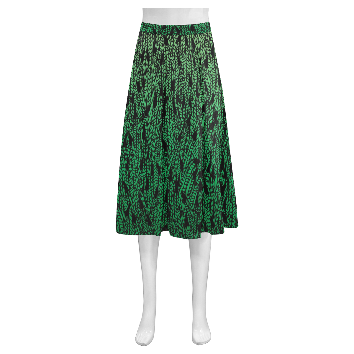 green ombre feathers pattern black Mnemosyne Women's Crepe Skirt (Model D16)