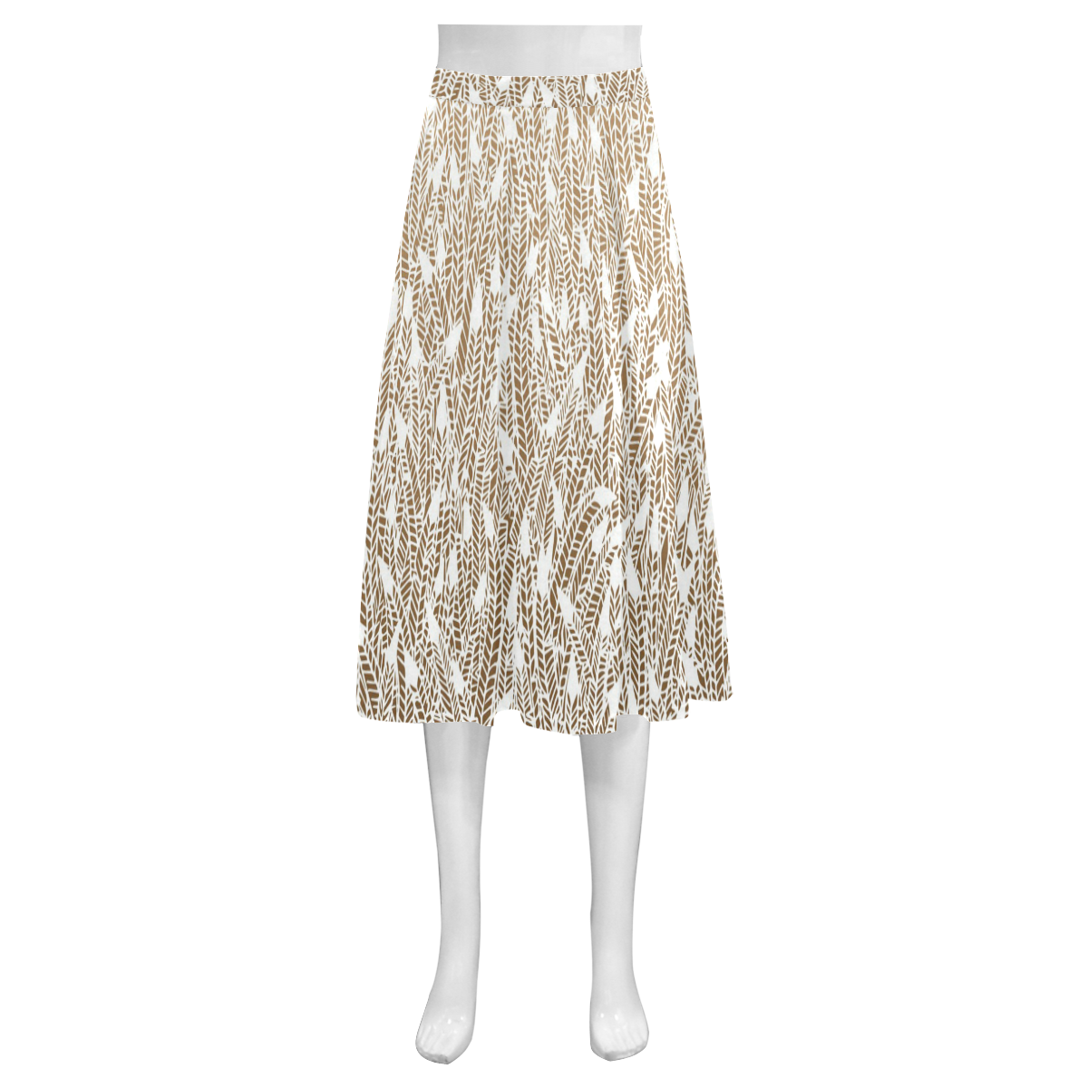 brown ombre feathers pattern white Mnemosyne Women's Crepe Skirt (Model D16)