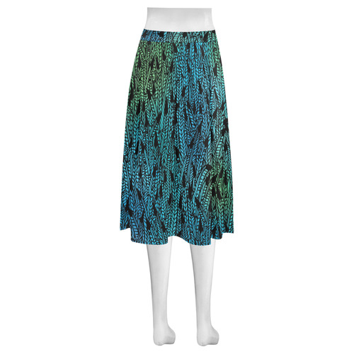 blue black feather pattern Mnemosyne Women's Crepe Skirt (Model D16)