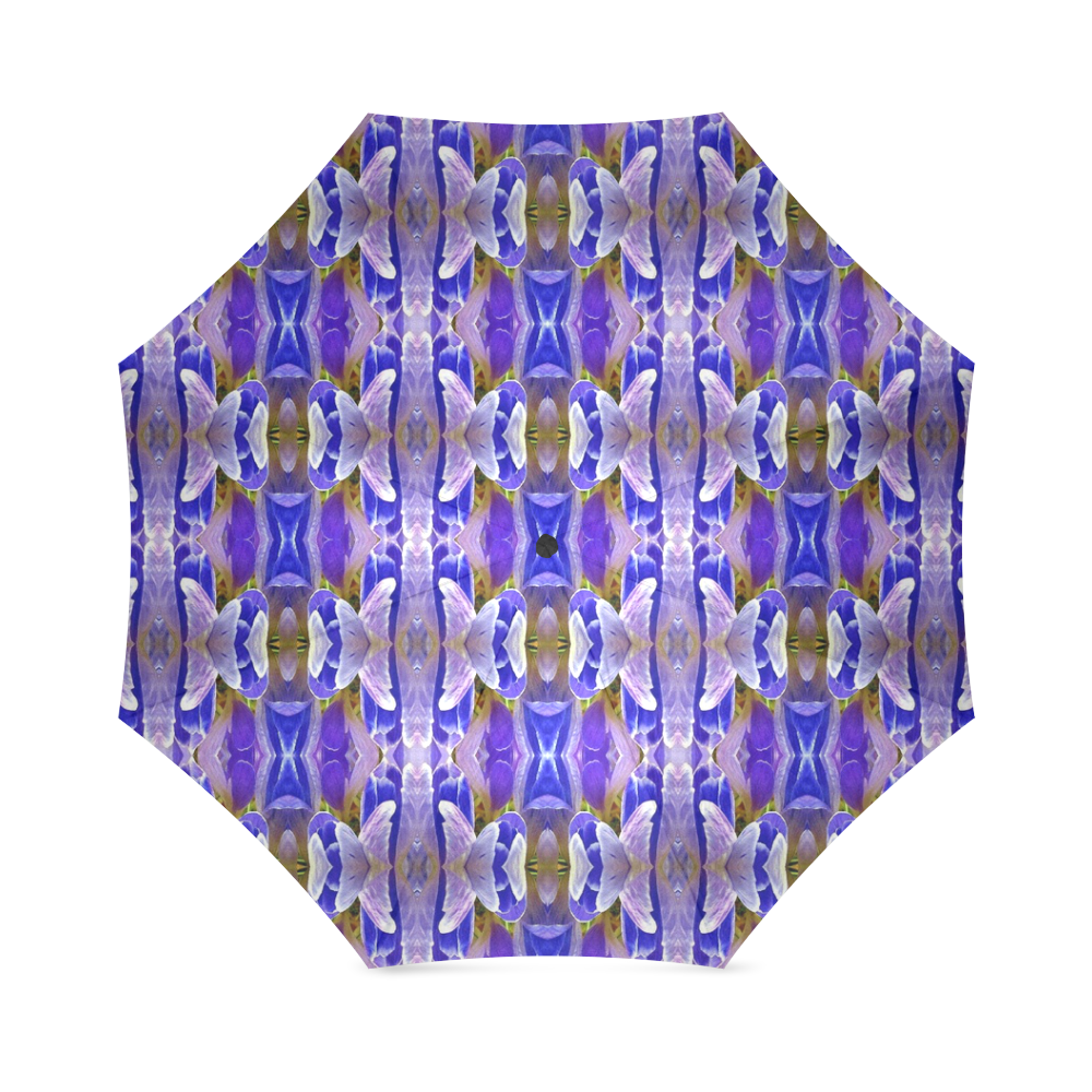 Blue White Abstract Flower Pattern Foldable Umbrella (Model U01)