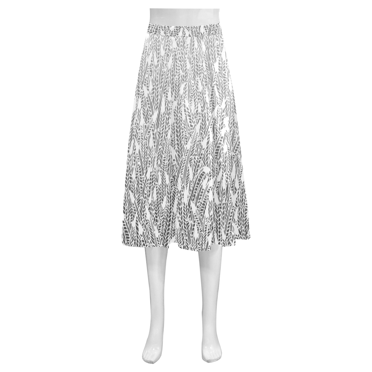 grey ombre feathers pattern white Mnemosyne Women's Crepe Skirt (Model D16)