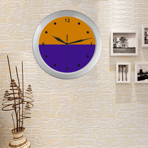 Only Two Colors: Orange - Violet Lilac Silver Color Wall Clock