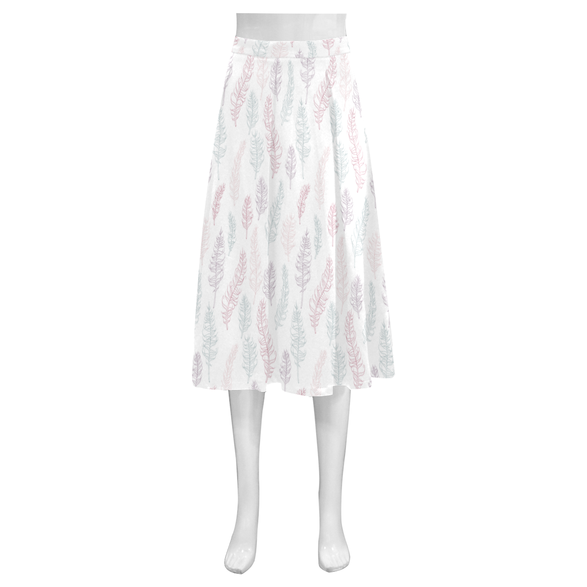 soft pink blue whimsical feather leaves pattern Mnemosyne Women's Crepe Skirt (Model D16)