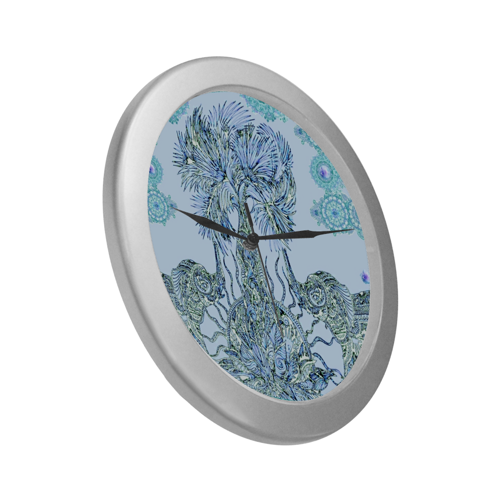 indes 3-2 blue Silver Color Wall Clock