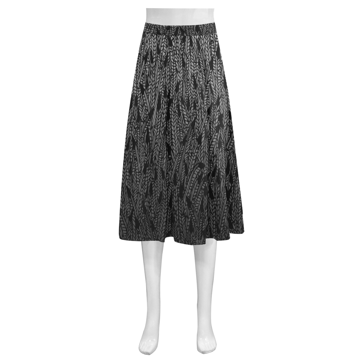 grey ombre feathers pattern black Mnemosyne Women's Crepe Skirt (Model D16)
