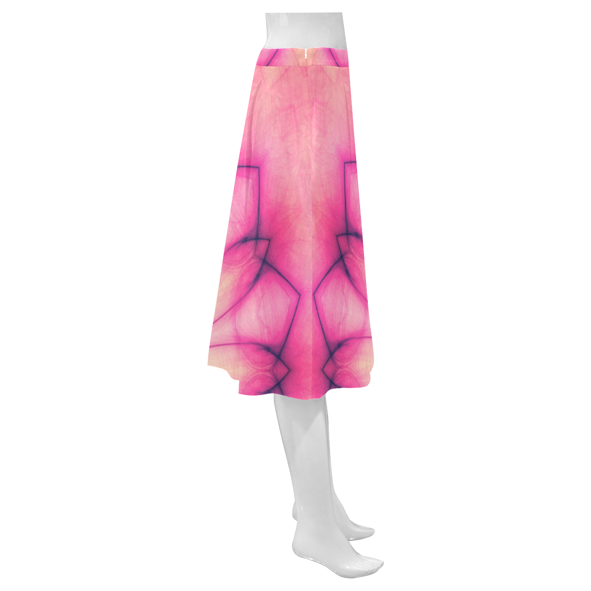 Pink Ink Flower mandala abstract floral art Mnemosyne Women's Crepe Skirt (Model D16)