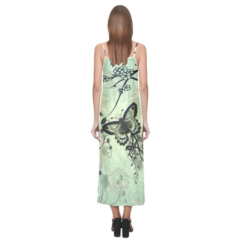 Butterflies and fantasy wood V-Neck Open Fork Long Dress(Model D18)