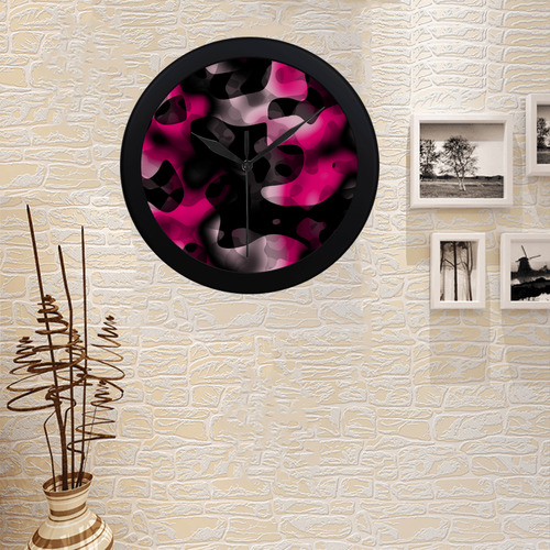 hot pink and black 2 Circular Plastic Wall clock