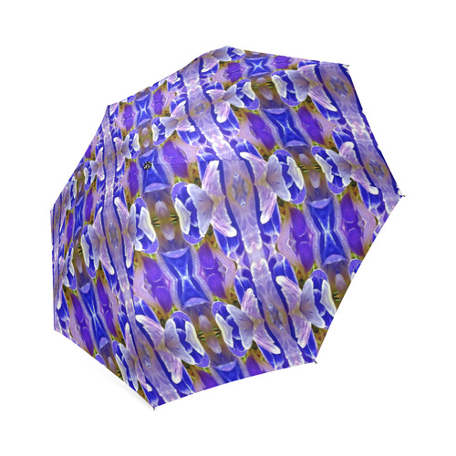 Blue White Abstract Flower Pattern Foldable Umbrella (Model U01)