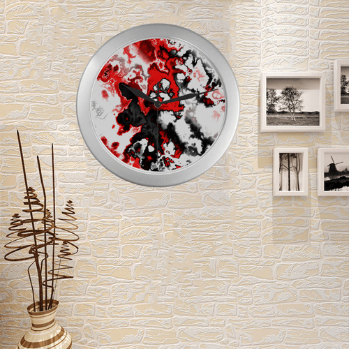 red black white 3 Silver Color Wall Clock