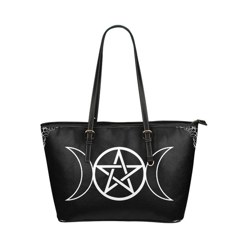 Triple Moon Pentagram Leather Tote Bag/Small (Model 1651)