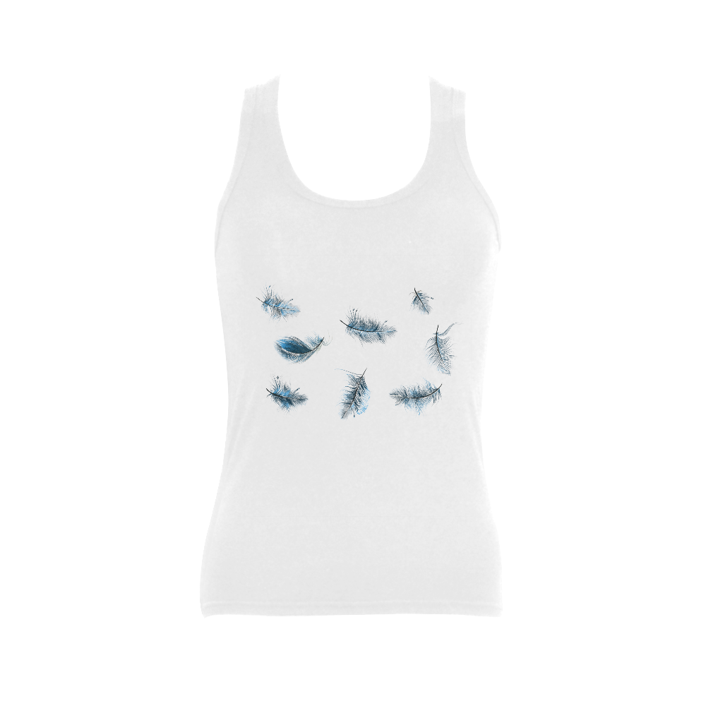 Hand-drawn T-Shirt with feathers in our Atelier! News for 2016 Women's Shoulder-Free Tank Top (Model T35)