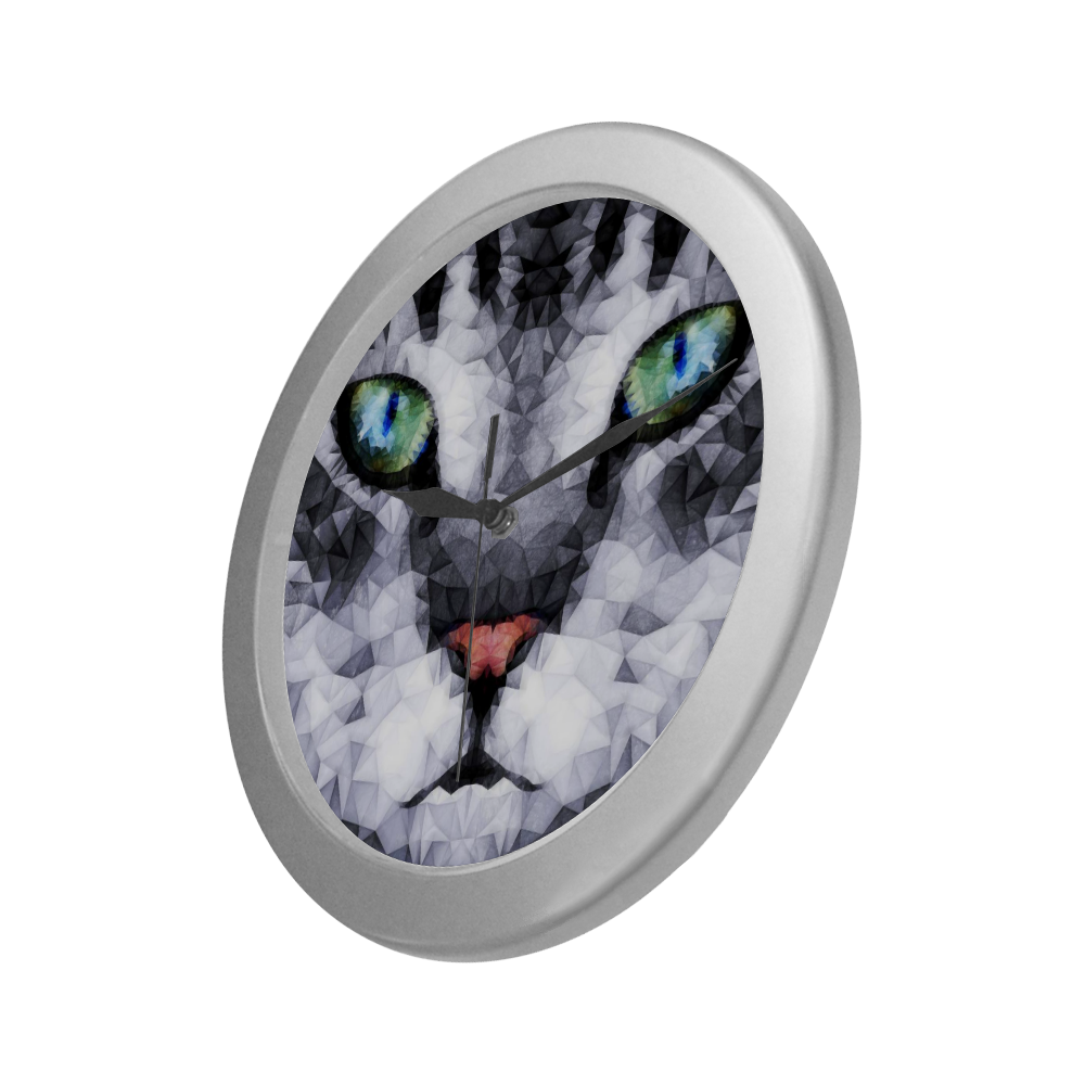 hypnotized cat Silver Color Wall Clock