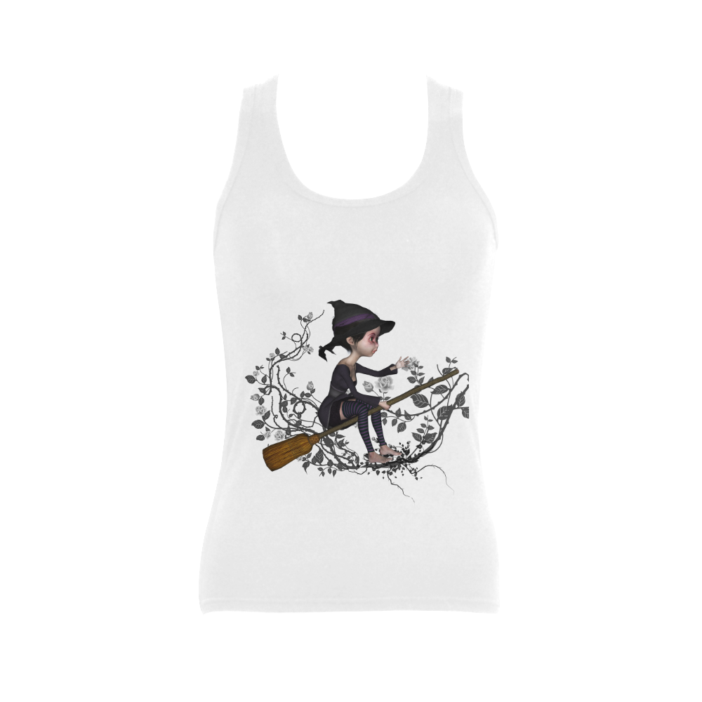 Cute witch on the broom Women's Shoulder-Free Tank Top (Model T35)