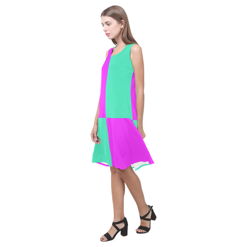 Only two Colors: Pink - Light Ocean Green Sleeveless Splicing Shift Dress(Model D17)