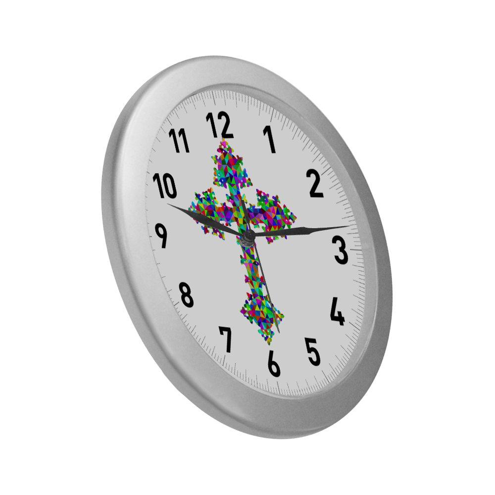 Abstract Triangle Cross Silver Color Wall Clock