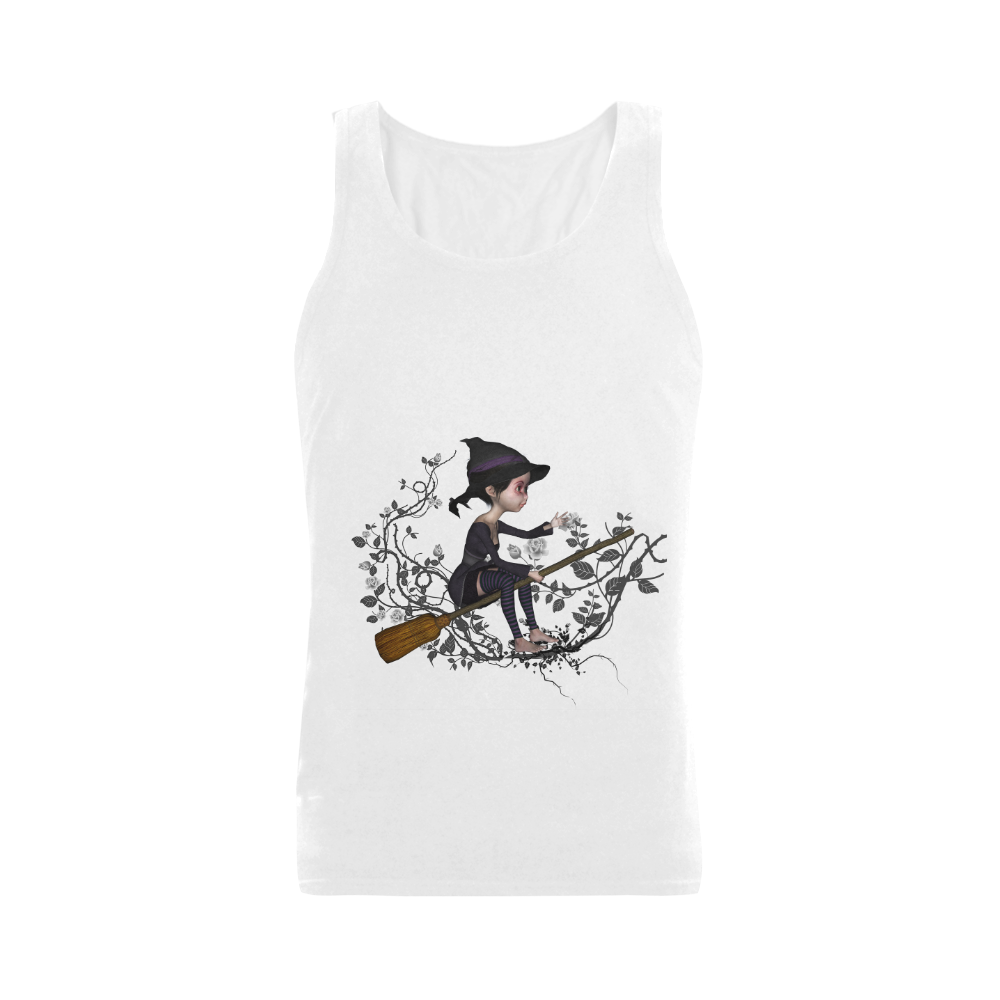 Cute witch on the broom Plus-size Men's Shoulder-Free Tank Top (Model T33)