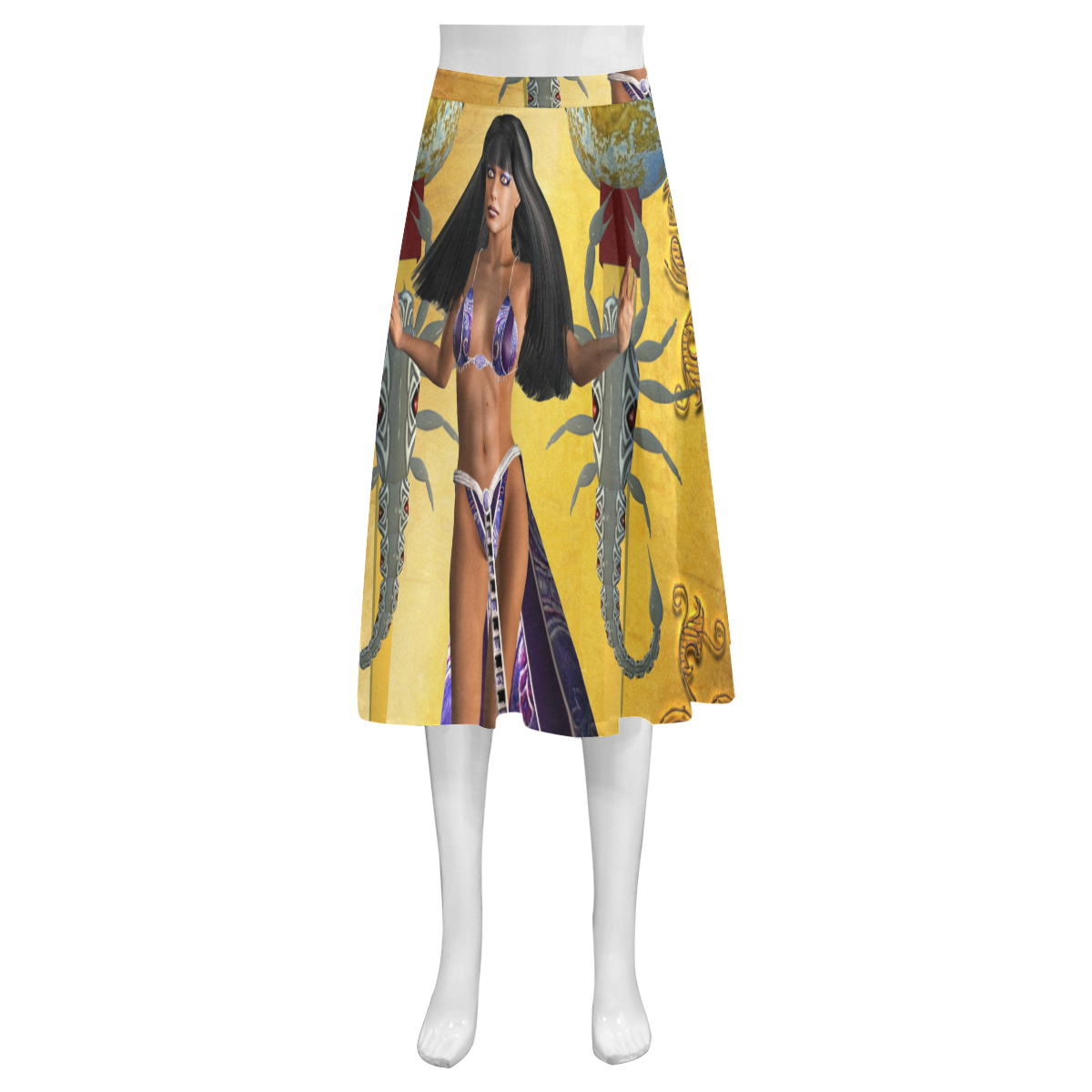 Egyptian women with scorpion Mnemosyne Women's Crepe Skirt (Model D16)