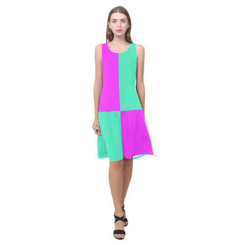 Only two Colors: Pink - Light Ocean Green Sleeveless Splicing Shift Dress(Model D17)