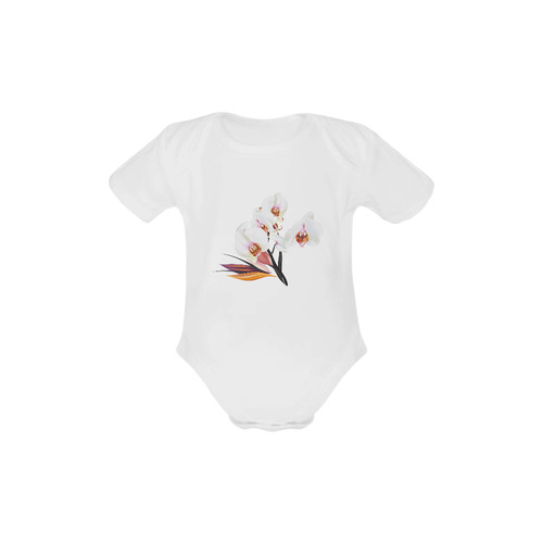Cute Kids white outfit for Toddlers with Japanese hand-drawn floral art / Luxury collection Baby Powder Organic Short Sleeve One Piece (Model T28)