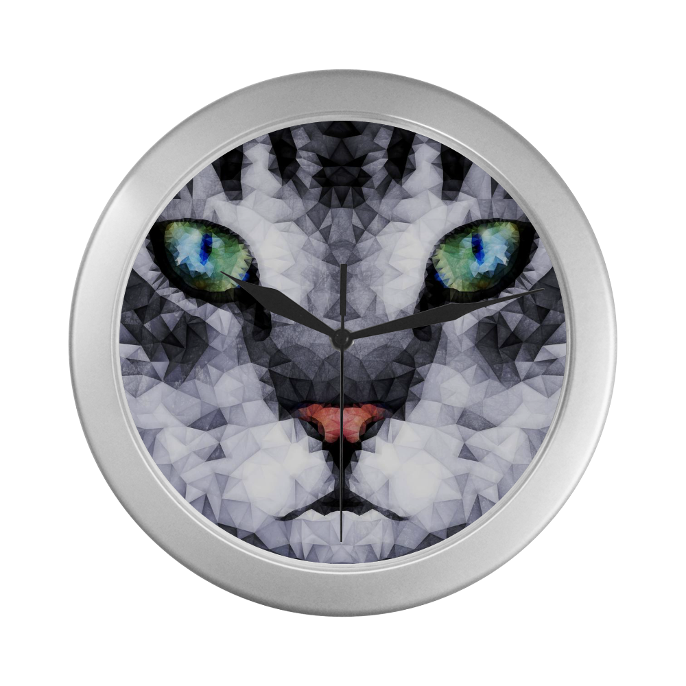 hypnotized cat Silver Color Wall Clock