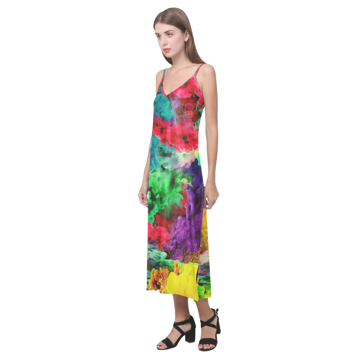 stormy colors B V-Neck Open Fork Long Dress(Model D18)