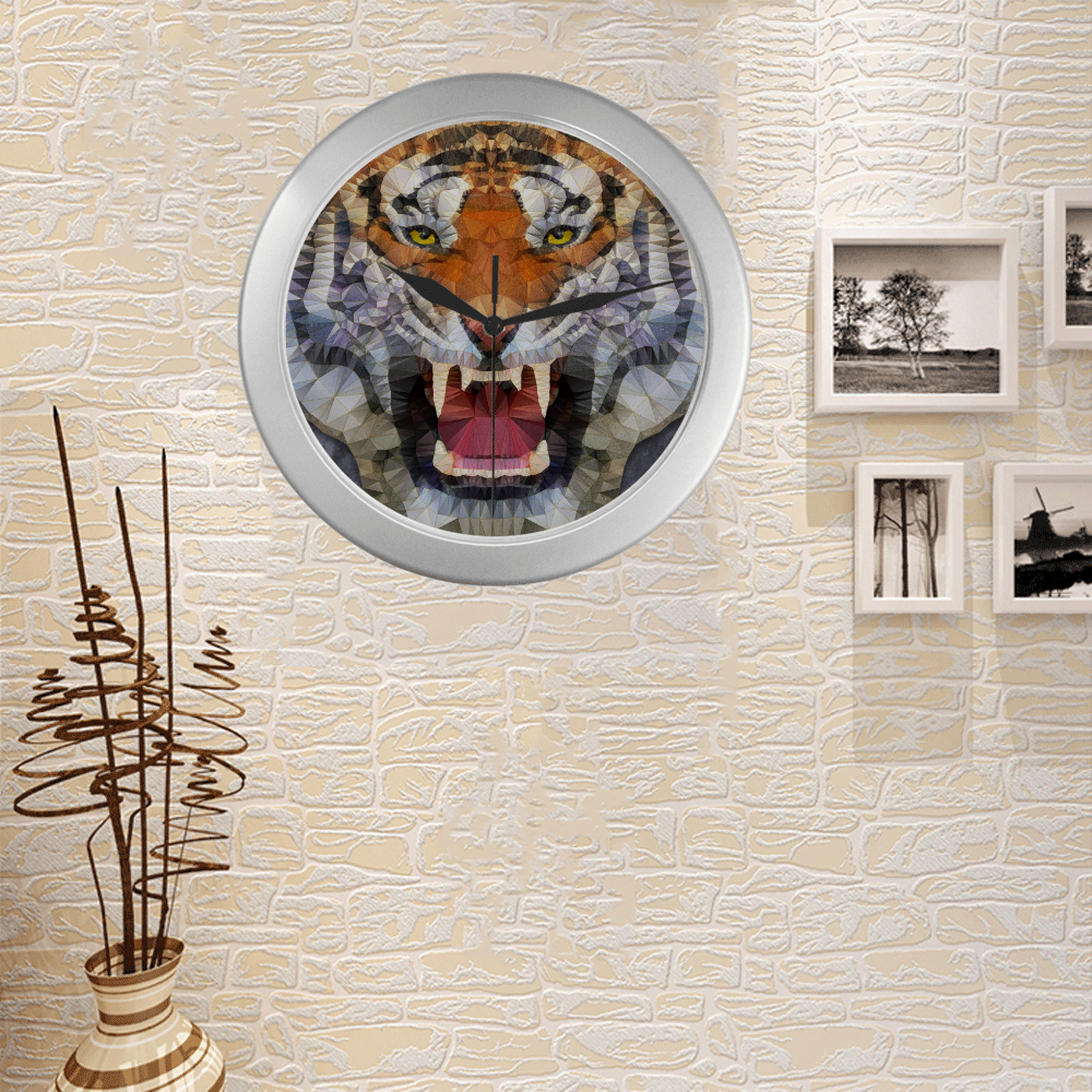 roaring tiger Silver Color Wall Clock