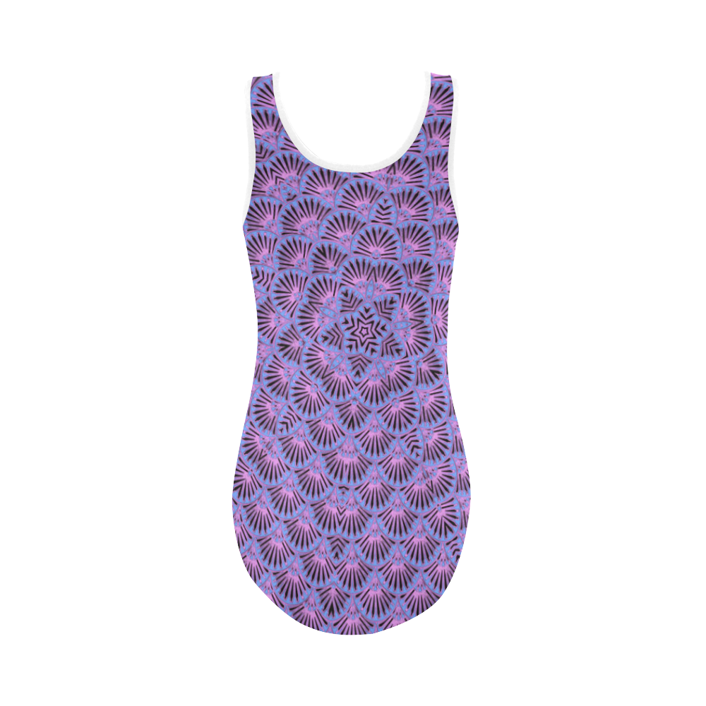 lavender scalops patternkaliedoscope Vest One Piece Swimsuit (Model S04)