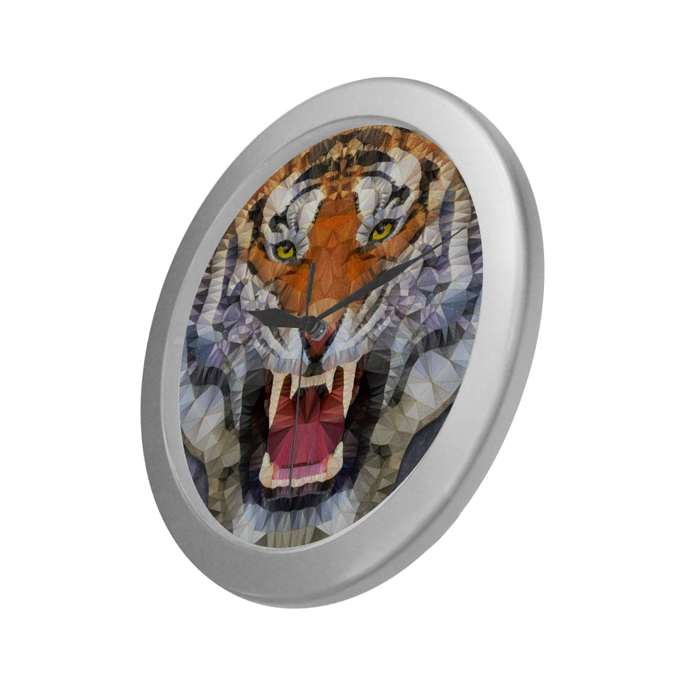 roaring tiger Silver Color Wall Clock