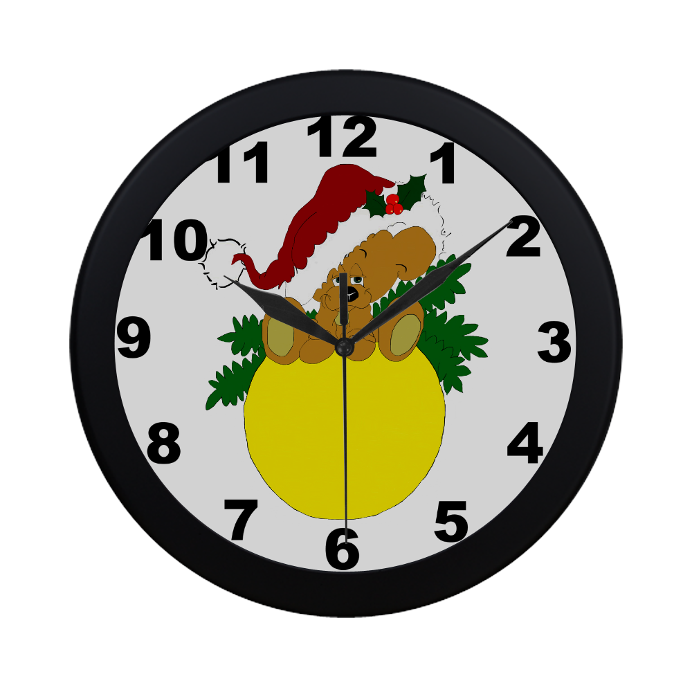 Christmas Teddy Bear Ornament Circular Plastic Wall clock