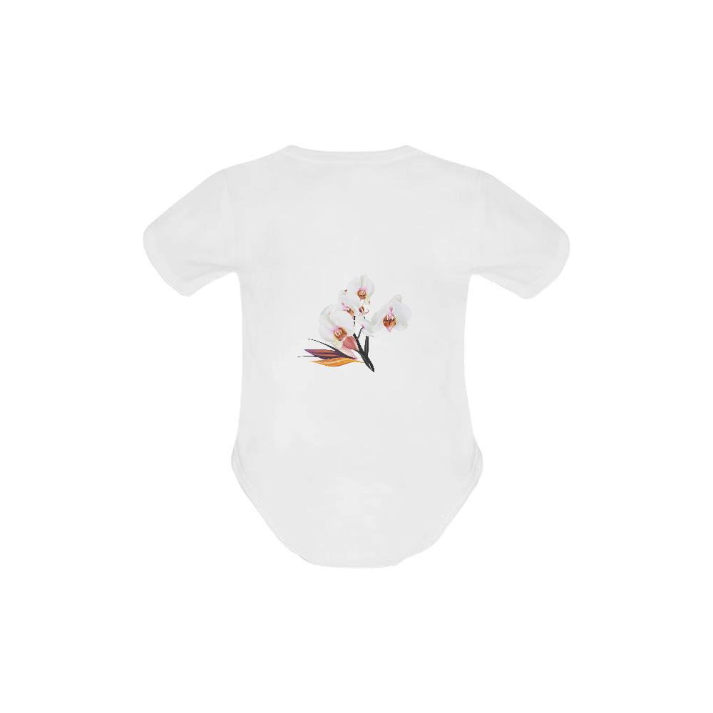 Cute Kids white outfit for Toddlers with Japanese hand-drawn floral art / Luxury collection Baby Powder Organic Short Sleeve One Piece (Model T28)