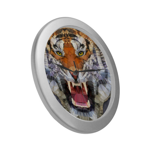 roaring tiger Silver Color Wall Clock