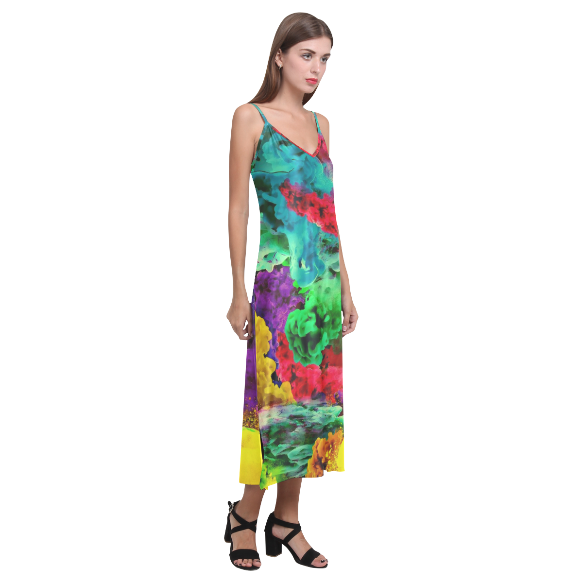 stormy colors B V-Neck Open Fork Long Dress(Model D18)