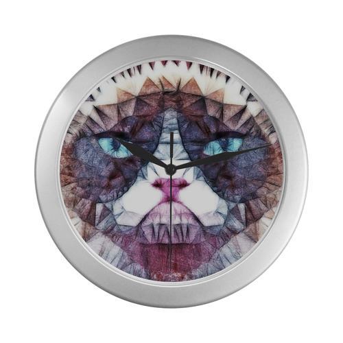 grouchy cat Silver Color Wall Clock