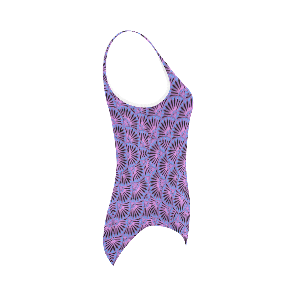 lavender scalops patternkaliedoscope Vest One Piece Swimsuit (Model S04)