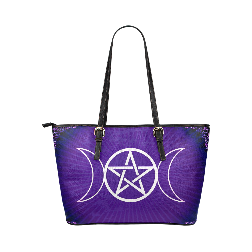Moon Pentagram Leather Tote Bag/Small (Model 1651)