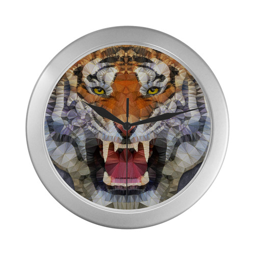 roaring tiger Silver Color Wall Clock