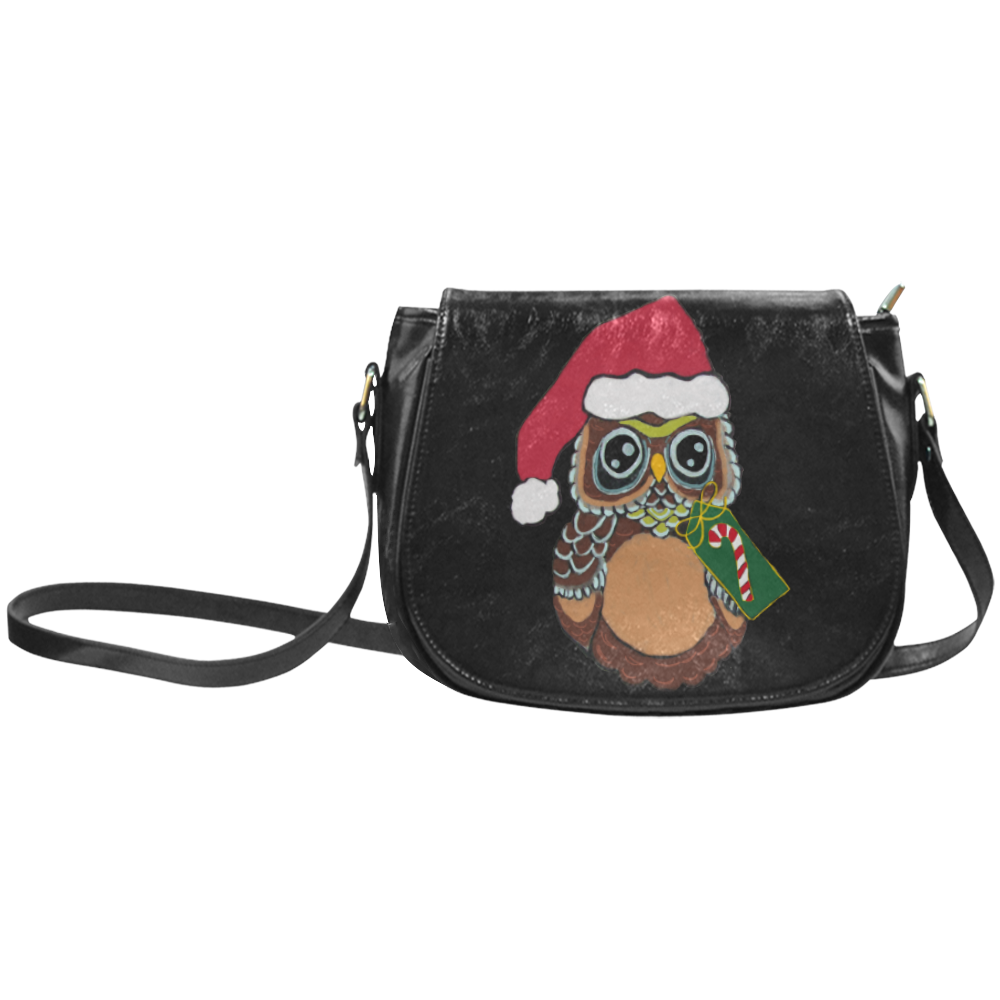 Christmas Owl Black Classic Saddle Bag/Large (Model 1648)