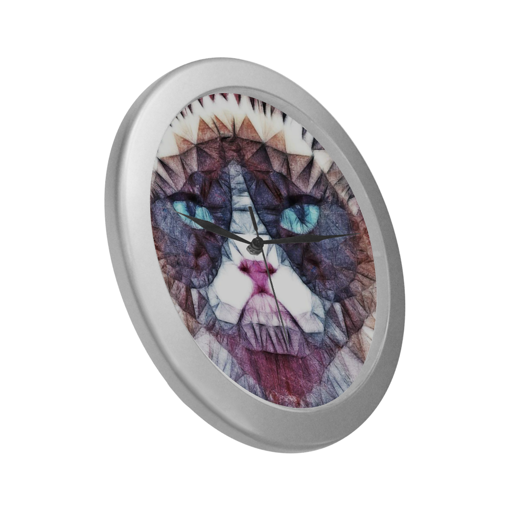 grouchy cat Silver Color Wall Clock