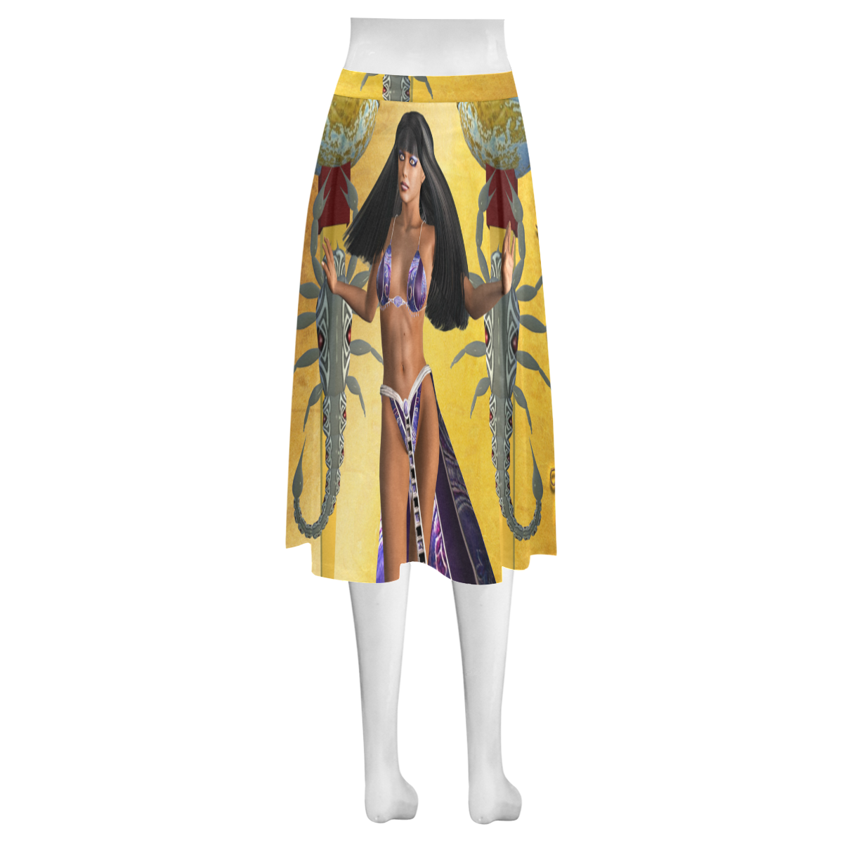 Egyptian women with scorpion Mnemosyne Women's Crepe Skirt (Model D16)