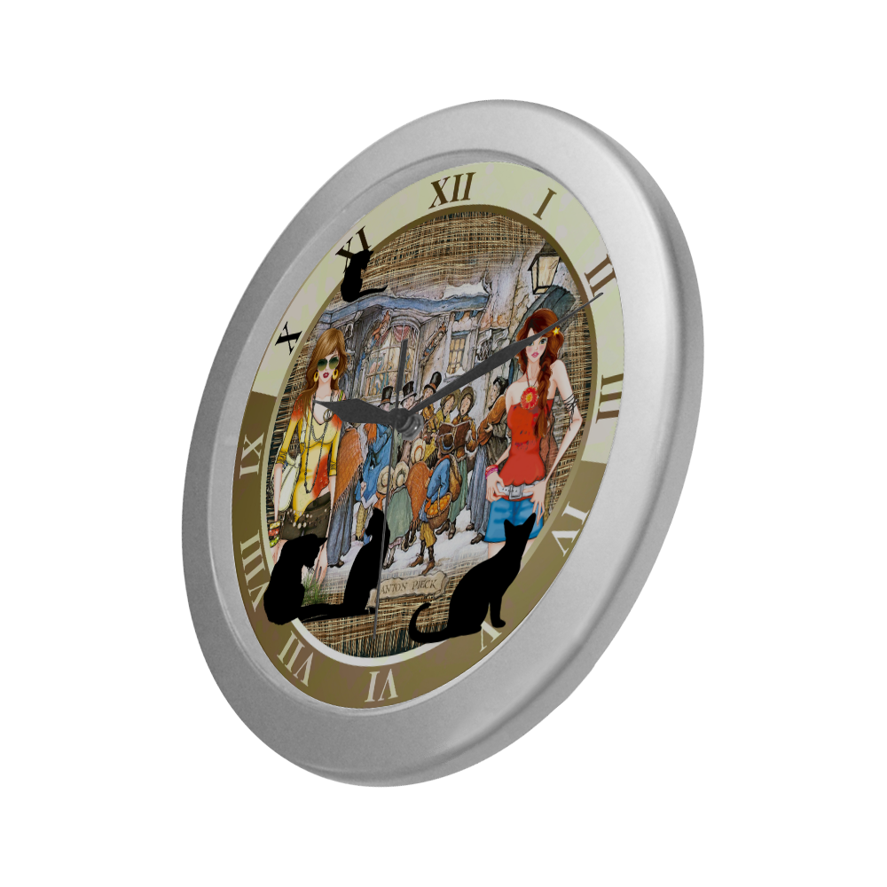 carol singers Silver Color Wall Clock