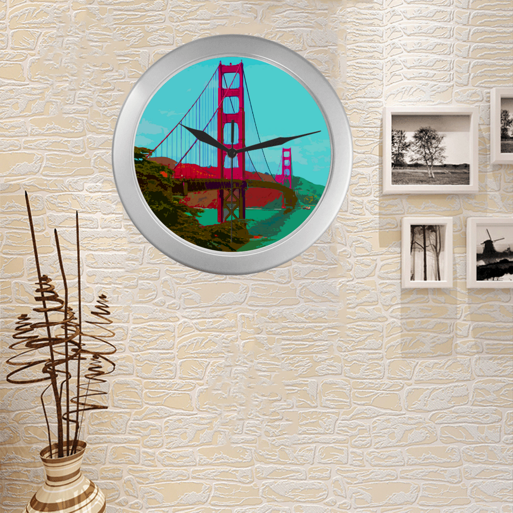 Golden_Gate_Bridge_20160901 Silver Color Wall Clock