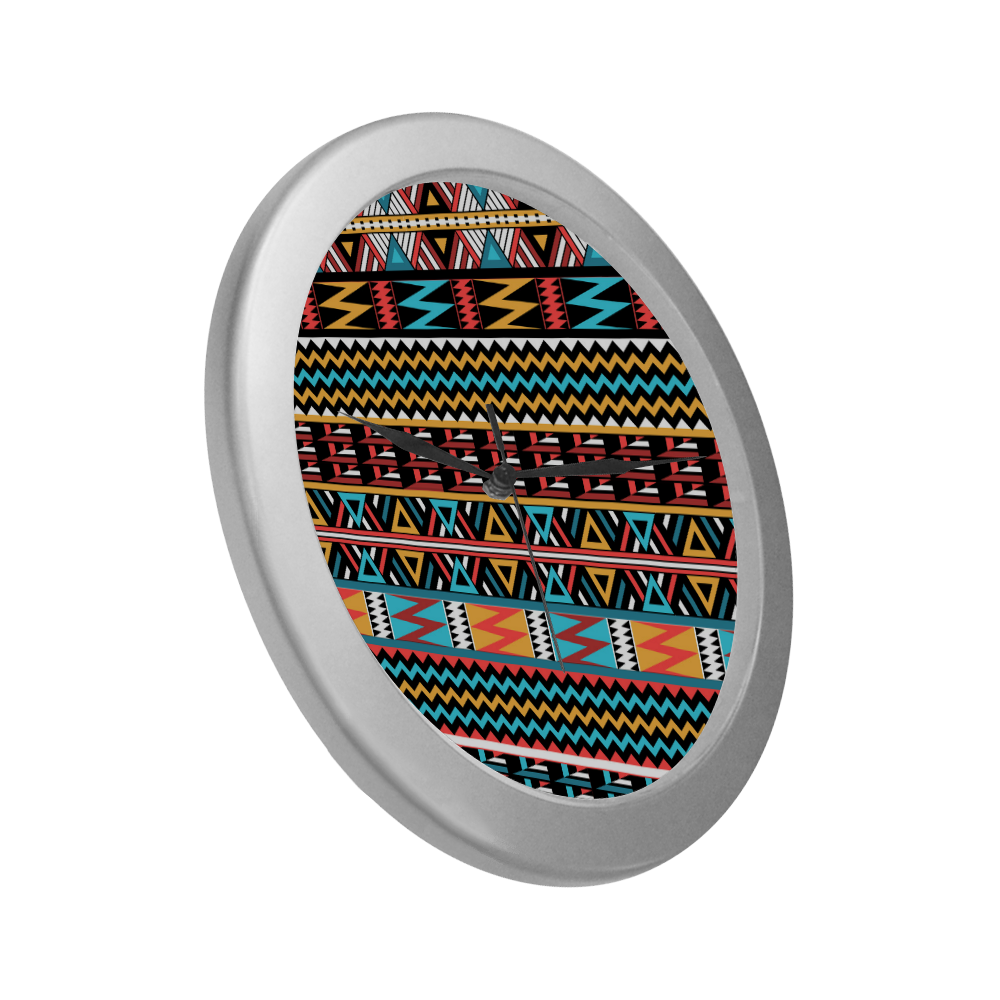 aztec pattern Silver Color Wall Clock