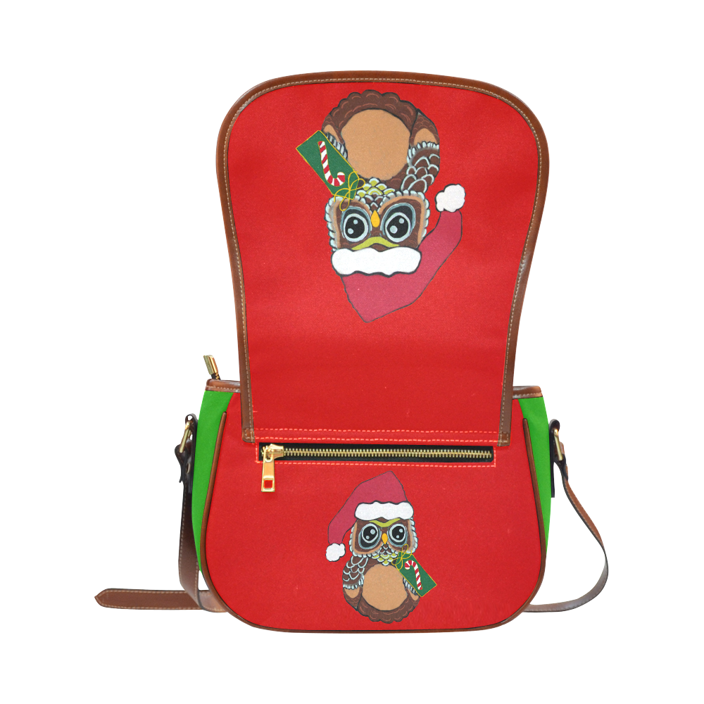 Christmas Owl Red/Green Saddle Bag/Large (Model 1649)