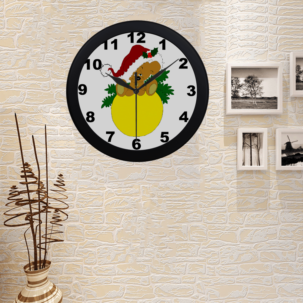Christmas Teddy Bear Ornament Circular Plastic Wall clock