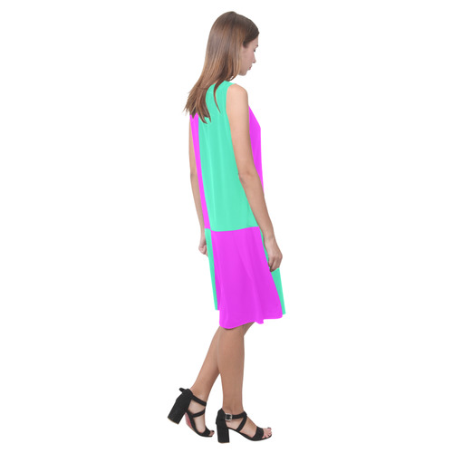 Only two Colors: Pink - Light Ocean Green Sleeveless Splicing Shift Dress(Model D17)