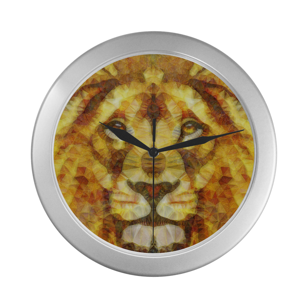 lion Silver Color Wall Clock