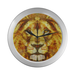 lion Silver Color Wall Clock