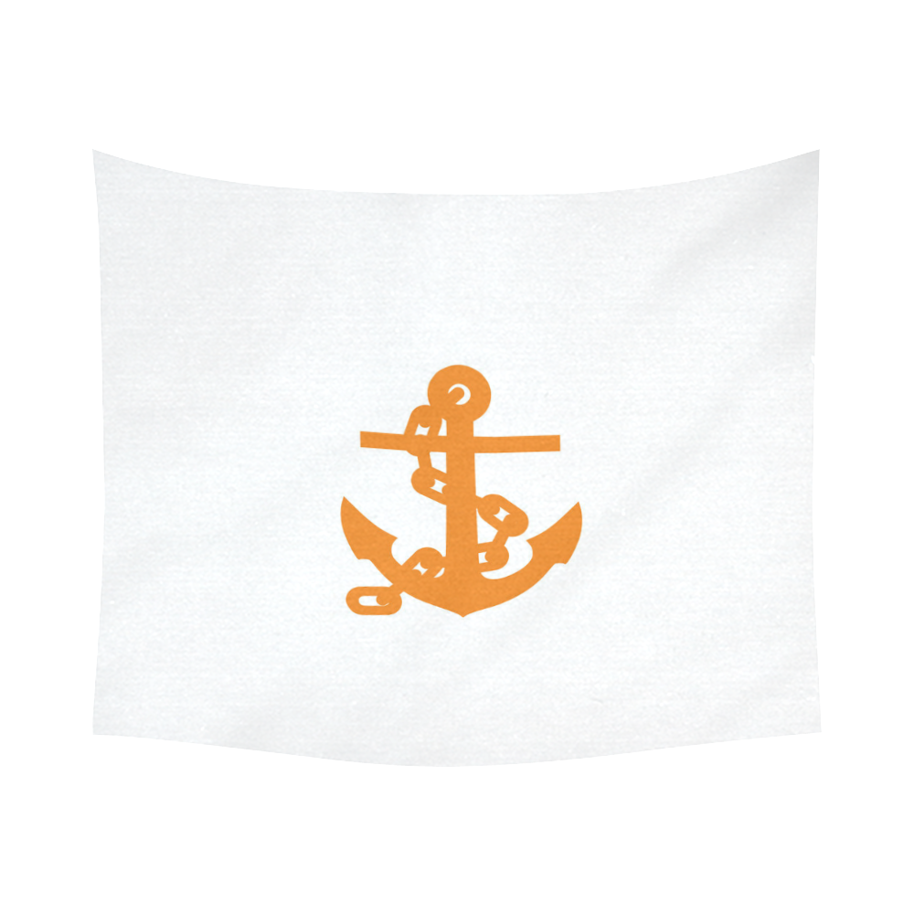 Anchor orange on white Cotton Linen Wall Tapestry 60"x 51"