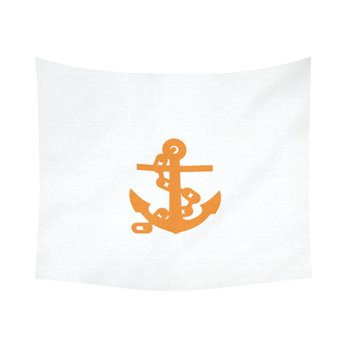 Anchor orange on white Cotton Linen Wall Tapestry 60"x 51"